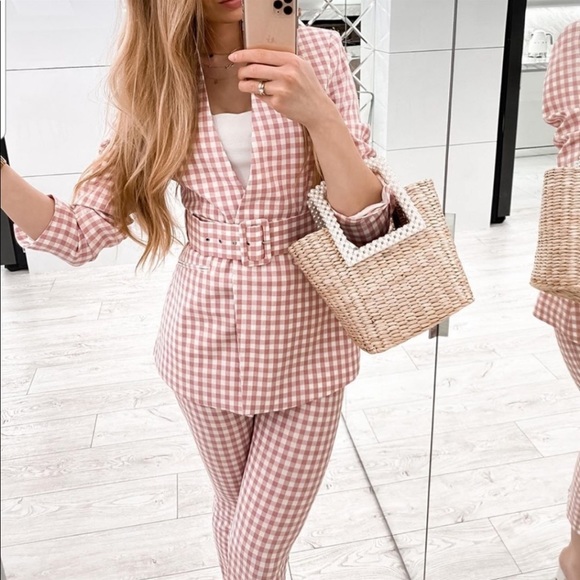 NWOT Zara Pink Gingham Blazer Sz M - Picture 6 of 11